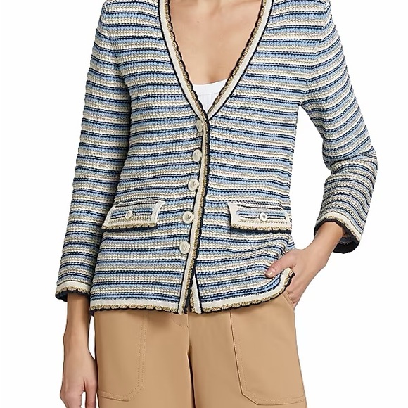 Veronica Beard Sweaters - Veronica Beard Navy and Cream Knit Jacket